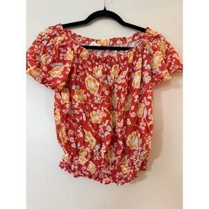 Cynthia Rowley Off The Shoulder Floral Smocked Blouse Red Yellow White Size S